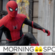 Spider-Man crouches ready for action in his black-and-red suit in an image from No Way Home